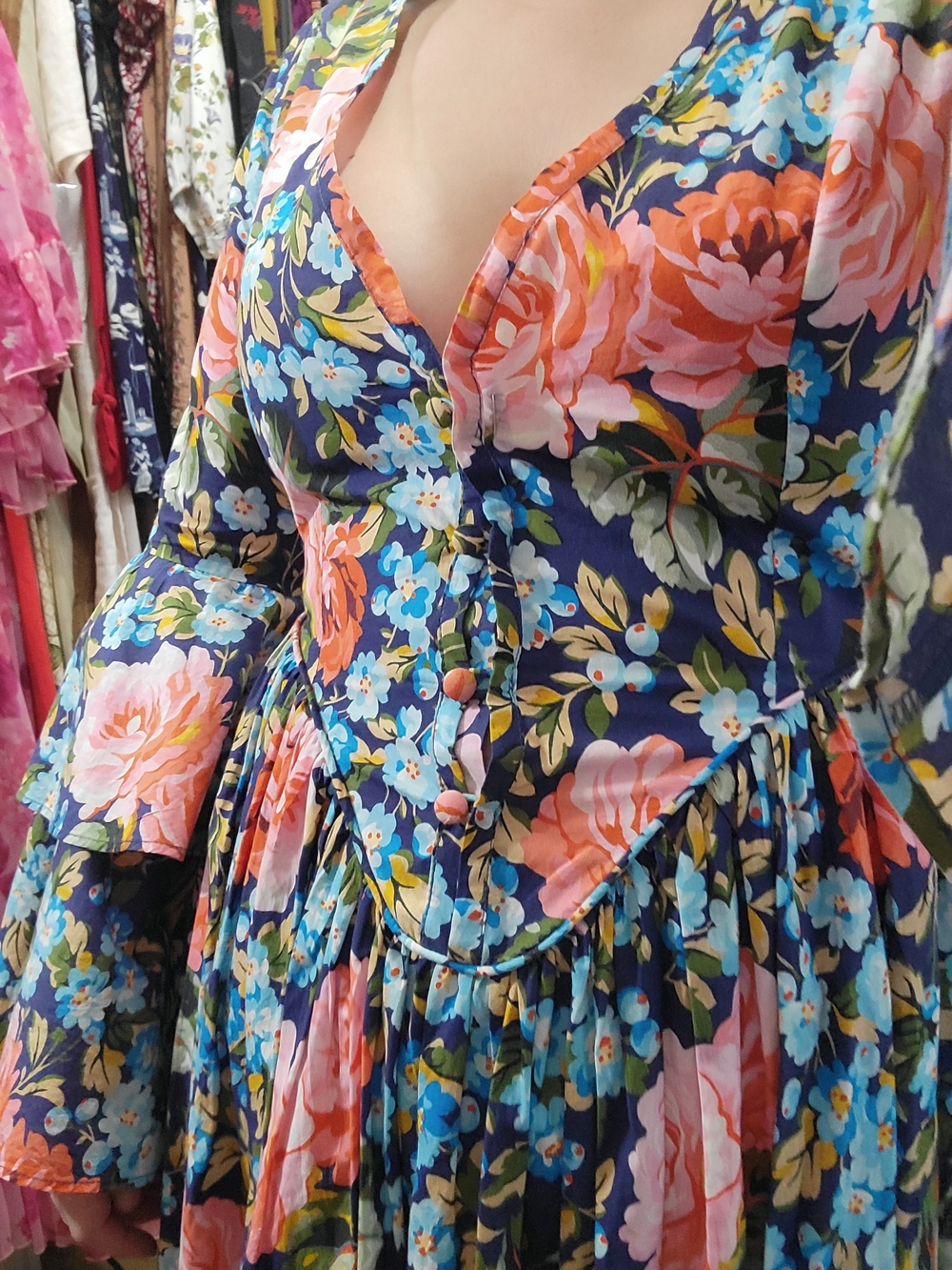 Batsheva Laura Ashley Floral Button-Front Maxi Dress with Pink & Blue Blooms - Picture 5 of 6